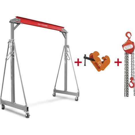 Grue à portique 3 t + palan à chaînes avec pince à poutre MW Tools PTLK3-SET3000