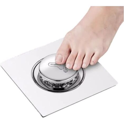 royaluxe-Filtre siphon de salle de bain anti-odeur inox 304 mécanisme pied-poussoir universel, convient aux siphons de sol carrés de 9,8 à 10 cm (1/5)