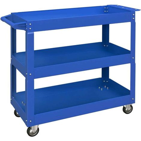 Chariot desserte d'atelier acier 3 plateaux sur roulettes avec poignée charge max. 150 kg 83 x 35,3 x 76 cm acier bleu (1/5)