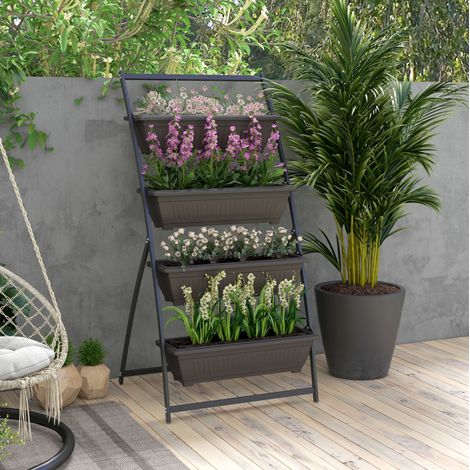 Porte-plantes à 4 niveaux avec pots, étagère fleurie gain de place pour balcon, terrasse et intérieur, structure métal marron 76 x 79 x 162 cm - CHICFURN (1/5)