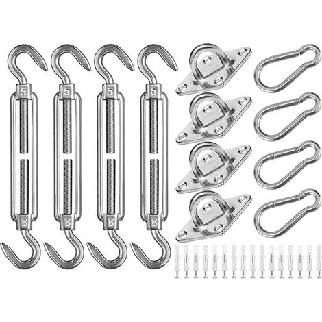 Kit de Fixation Voile D'ombrage, M5 Fixations d'ombrage Voile en Acier Inoxydable, Kit de Fixation Auvent Jardin pour Carrés Rectangle et Triangulaires (1/5)
