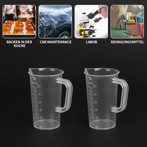 Verre Doseur Plastique, 100 ml Tasses à Mesurer Graduée, Doseur Plastique, Verres à Mesurer avec Poignées échelle de Mesure, Tasse à Mesurer pour Laboratoire Cuisson Cuisine (1/4)