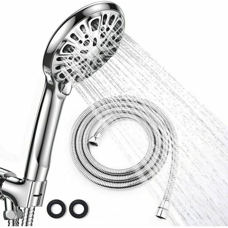 Douchette Pommeau de Douche 9 Modes et Tuyau de 2 Mètres - Douchettes de Salle de Bain Pommeau de Douche Economie Deau et Flexible / à Faible Pression d'eau / Chrome (1/5)