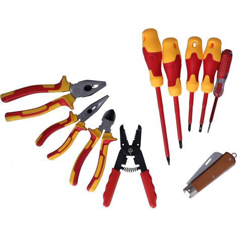 Jeu de 10 tournevis électricien isolés, embouts plats et cruciformes, outillage professionnel (1/5)