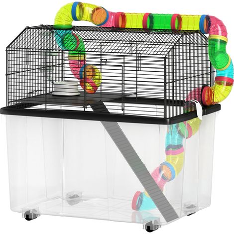 Two-Tier Hamster Cage 31cm Deep Tray, Tube System, Water Bottle, Ramp, Feeding Bowl, Multicoloured (1/5)