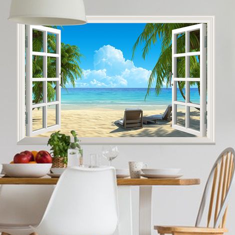 SHINING HOUSE 3D-Wandaufkleber für Wohnzimmer, Badezimmer-Wandaufkleber, Meereslandschaft-Wandaufkleber, 3D-Strand-Wandaufkleber, Schlafzimmer-Dekoration, Wandaufkleber, Geschenke, Heimdekoration, 40 (1/3)