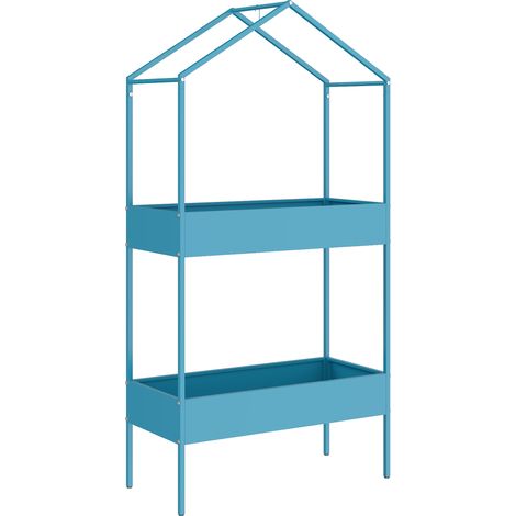 Portavasi a 2 Livelli 75x35x150 cm a Forma di Casetta con Gancio in Metallo Blu Verde (1/5)