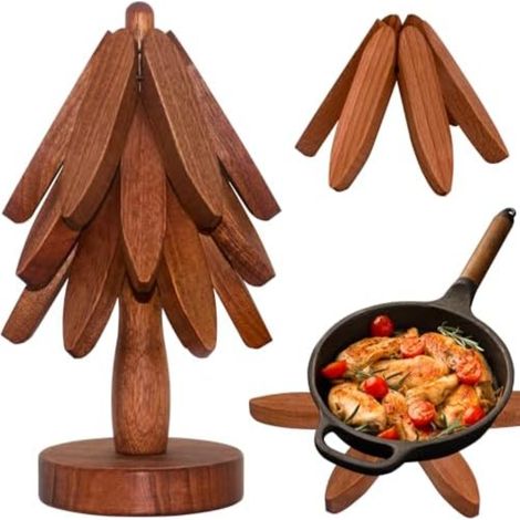 Dessous de plat en bois en forme d'arbre - Lot de 3 pour un rangement facile - Convient pour plats chauds, casseroles, bols, théières, maniques - Objets décoratifs multifonctionnels (1/5)