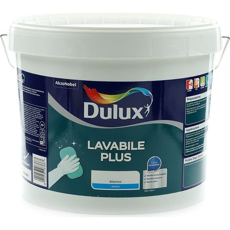 Dulux Lavabile Plus Pittura all'Acqua per Interni Lavabile per Tutti Gli Ambienti, 10 Litri, Bianco, 10L (1/5)
