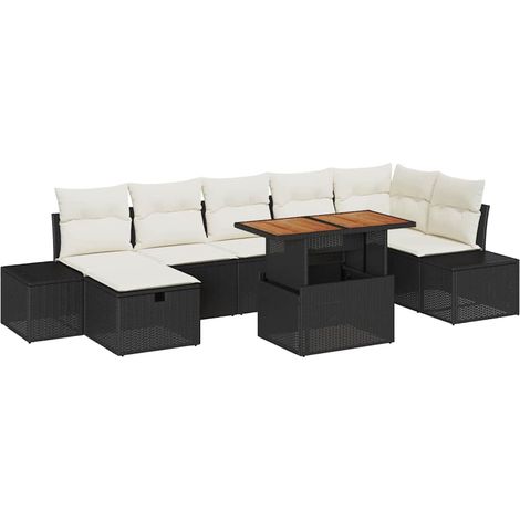 Maison Exclusive - Conjunto de sofá de jardín 8 pcs Negro ratán s