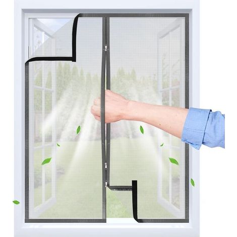 Moustiquaire adhésive pour fenêtre avec fermeture éclair, dimensions 100 x 140 cm, bande auto-agrippante, tissu PP transparent et respirant, réutilisable et lavable, plusieurs tailles disponibles, cou (1/5)