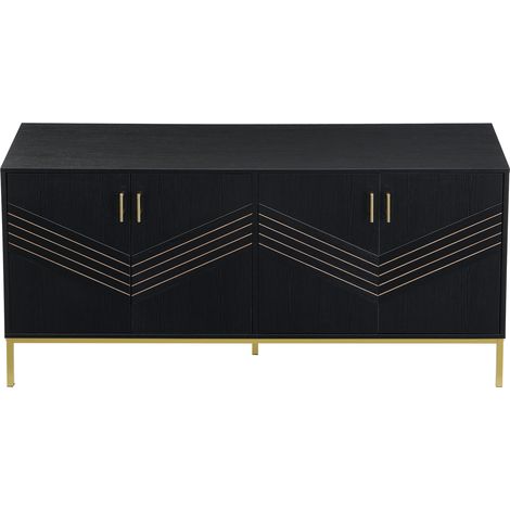 Credenza moderna 4 ante nera con dettagli oro in MDF e metallo 160x40x80,5 cm HOMVRA (1/5)