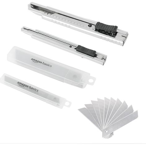 Lot de 2 Cutters à verrouillage automatique en alliage de zinc, 20 lames SK5 supplémentaires pour une coupe de précision, Argenté (1/5)