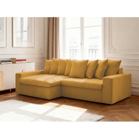 BOBOCHIC - Canapé d'angle fixe ENORE tissu lisse Angle gauche  Jaune