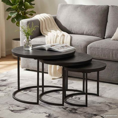 vidaXL Tables basses gigognes 3 pcs Bois de mangue massif et acier (1/4)