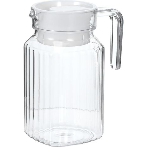 Carafe à eau 600 ml avec couvercle – Carafe en plastique transparent avec rayures – Idéal pour les boissons froides et chaudes comme l'eau, le jus, le thé, le café (1/5)