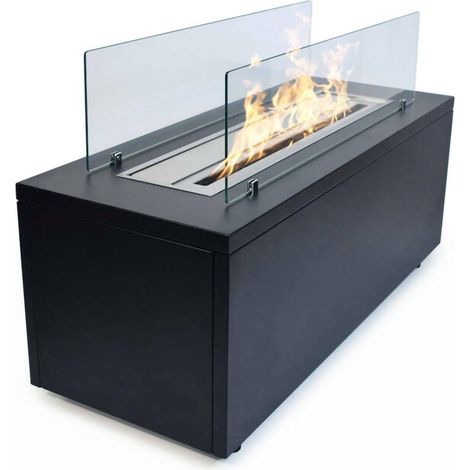 Dmora - Bioethanol-Kamin Arena, Ökologischer Kamin, Rauchfreies Feuer, Heizung mit Ethanol, Made in Italy, 40x100 h40 cm, Schwarz