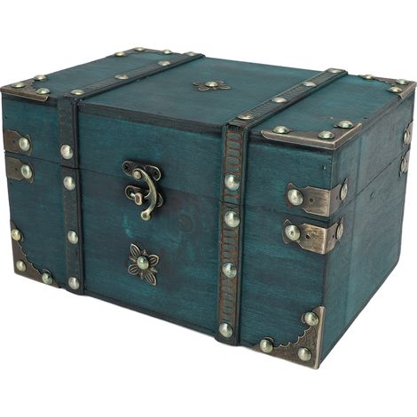 Coffre trésor vintage bois rétro bijoux – Stockage décoratif maison chambre déco vert, décoration (1/5)
