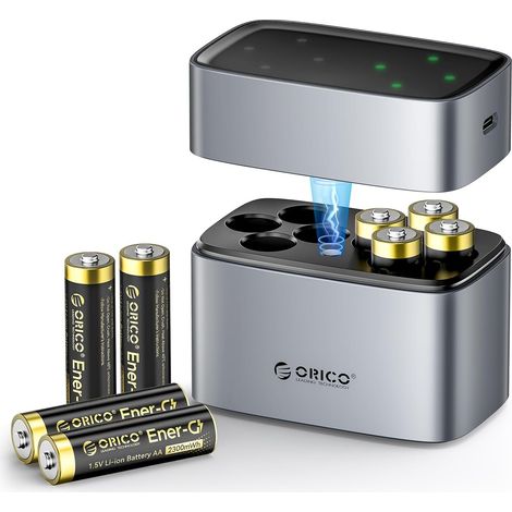 Chargeur de Piles AA Lithium à 8 Emplacements avec 8 Piles AA Rechargeables 1,5V, 1500+ Cycles, Charge Rapide 2,5h Via Type-C, Adapté aux Télécommandes et Jouets Électroniques (1/5)