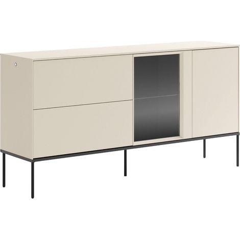 Selsey Bellezo – Sideboard mit beleuchteter Glasvitrine und zwei Schubladen 166 cm, Creme (1/5)