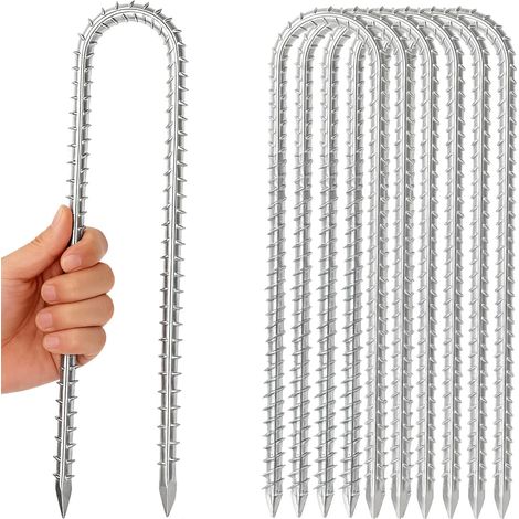 Lot de 6 Piquet de sol, Acier galvanisé, Forme U, Pointe affûtée, Longueur 30 cm, Pour tente camping auvent (1/5)