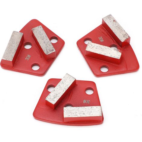 Lot de 3 patins de meulage diamantés trapézoïdaux pour béton, à 2 dents longues, rouges, grain 30 (1/5)