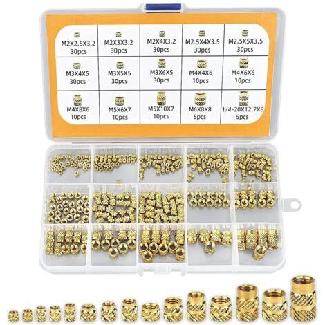 royaluxe-300 Pièces Écrous Moletés à Filetage, Écrous Filetés, M2/M2.5/M3/M4/M5/M6 Insert Fileté Laiton Femelle avec Filetage Interne pour Impression 3D
