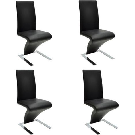 Chaise de salle à manger simili cuir noir et pieds métal chromé Typh - Lot de 4 (1/5)