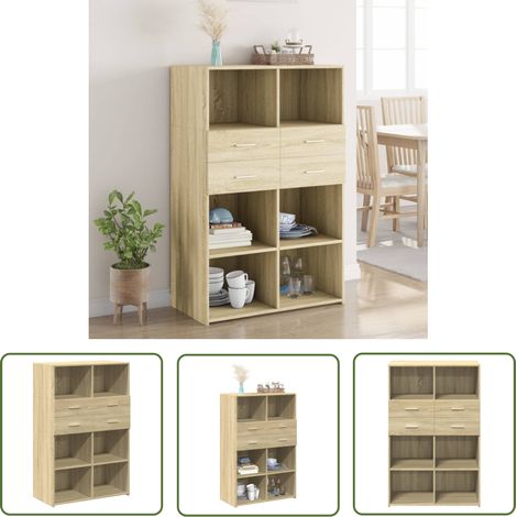 The Living Store Highboard Sonoma-Eiche 80x42,5x124 cm Holzwerkstoff - Sideboard - Hochschrank - Wohnraumgestaltung - Eiche Dekor - Holzwerkstoff (1/5)