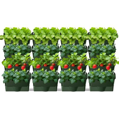 Sacs de plantation suspendus, pot de jardinière auto-arrosable, mur de plantes de jardin vertical pour extérieur avec 16 pots, sac de plantation mural pour jardin, terrasse (16 unités - Vert) (1/5)