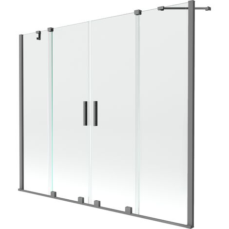 Mexen Velar Duo Badewannenfaltwand 2-flügelig schiebbar 170 x 150 cm, transparent, Gun Metal - 896-170-000-02-95 (1/2)