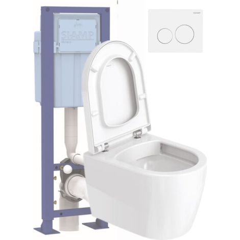 Pack inodoro suspendido DURAVIT D-code con asiento anticaída sintético + Estructura soporte SIAMP + Mando blanco