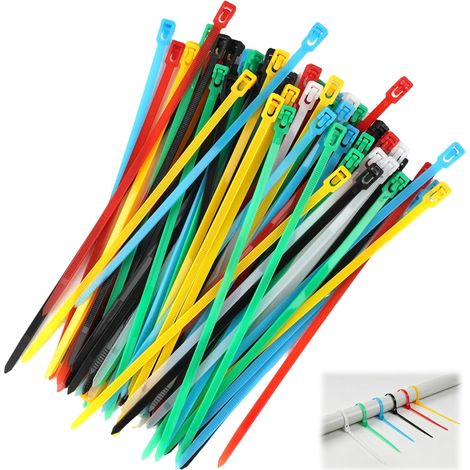 Lot de 100 Colliers de Serrage Plastique Réutilisables 200 mm, Serre-Câbles en Nylon, Résistants aux UV, pour Organisation, Sécurisation (1/5)