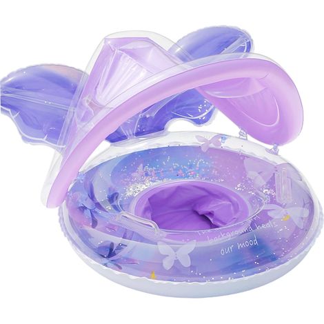 Flotteur de Piscine pour bébé avec auvent, Motif Papillon étincelant avec Pare-Soleil, siège Anti-basculement pour Jouer dans l'eau en Toute sécurité, bouée de Natation pour bébé 6 à 12 Mois, été (1/5)
