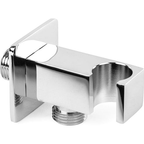 Presa acqua con supporto per doccino in ottone cromo design squadrato (1/4)