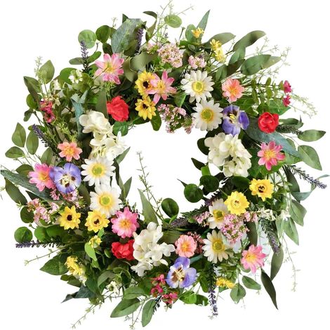 Door Wreaths Spring for Front Door, Artificial Flower Wreath, Door Wreath, All Season, Large Spring Wreath, Summer Wreath, Spring Decoration Wreaths for Outdoor Wall Wedding Home Decoration (Style A) (1/5)