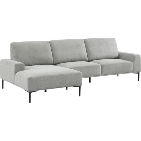 sweeek - 3-Sitzer-Sofa mit Stoffbezug - Recamiere links, Stoff, Hellgrau