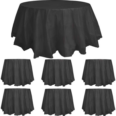 6x Sets de nappes jetables rondes en PEVA, Noir, 1,8m, Imperméable