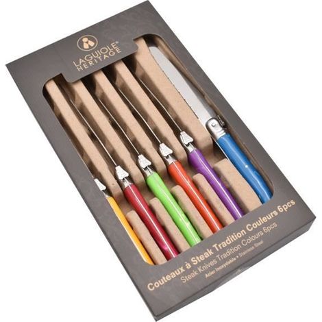 Couteaux à Steak - Tradition Couleurs - 6 pièces - Acier inoxydable - Design ergonomique