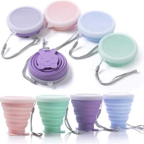 Borracce pieghevoli, confezione da 4, ciotole per l'acqua pieghevoli, tazze portatili in silicone, adatte per attività all'aperto, viaggi, picnic ed escursioni. (1/5)