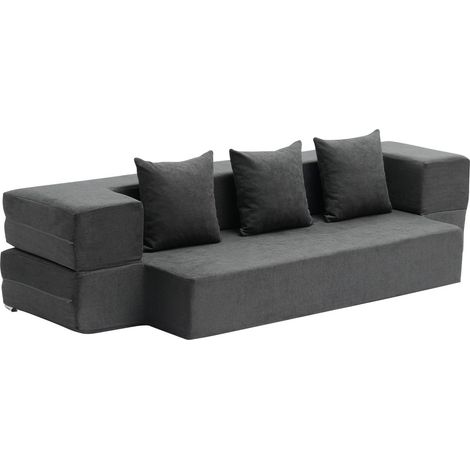 Canapé-lit pliant 3 en 1, fauteuil-lit convertible pliable avec 3 oreillers et housse lavable, canapé-lit futon en mousse à mémoire de forme, pour salon, chambre, gris foncé, 103 x 193 cm (Twin) (1/5)
