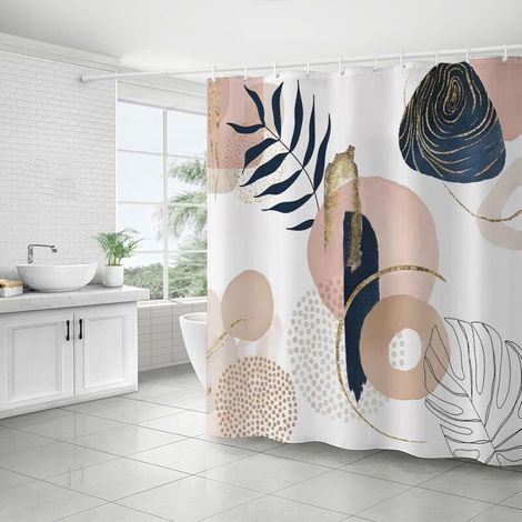 Rideau de douche anti-moisissure, rideau de bain, rideau de douche 180 x 180 cm, rideau de bain vintage, moderne, esthétique, rétro, imperméable, tissu polyester lavable (1/5)