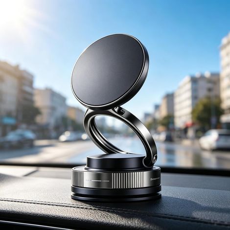 Supporto magnetico per telefono auto - 1 pezzo - Regolabile a 360° - Ventosa per parabrezza e cruscotto - Nero (1/5)