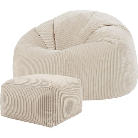 Beige Corduroy Bean Bag Chair with Footstool Adult XL