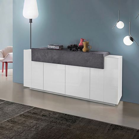Madia 5 ante per Soggiorno Moderna 200x45x85,5cm - CELESTIA - Colore: bianco laccato lucido/report (1/5)