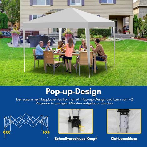 Wolketon 3x3 m Faltpavillon wasserdicht & stabil – höhenverstellbarer Pavillon mit UV-Schutz 50+, faltbares Gartenzelt mit Tragetasche für Garten & Outdoor Weiß (1/3)