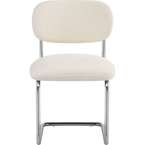 Lot de 4 chaises salle à manger tissu beige, pied chrome - ARC (1/5)