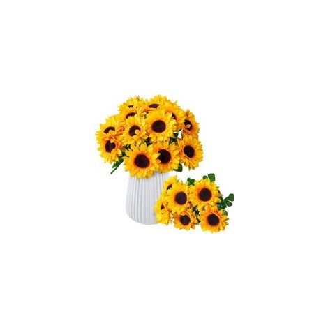 Lot de 3, bouquets artificiels, tournesols, fausses fleurs pour accessoires de jardin intérieur et extérieur, tournesols pour décorations florales, arrangements, salons, chambres à coucher. (1/5)