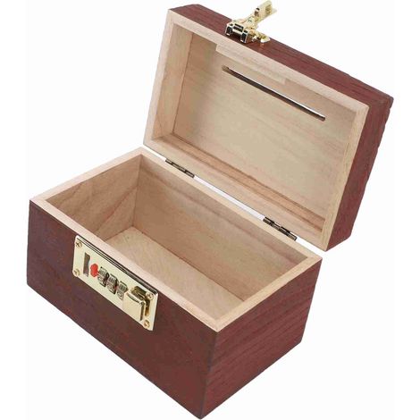 Coffre à monnaie en bois verrouillable avec cadenas à code, style vintage, avec poignée et bords sans ourlet. (1/5)
