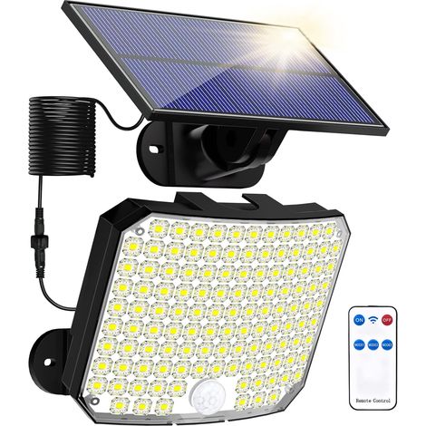 Lampes solaires d'extérieur, éclairage de sécurité solaire avec détecteur de mouvement, 118 LED, applique murale solaire avec câble de 5 m. (1/5)